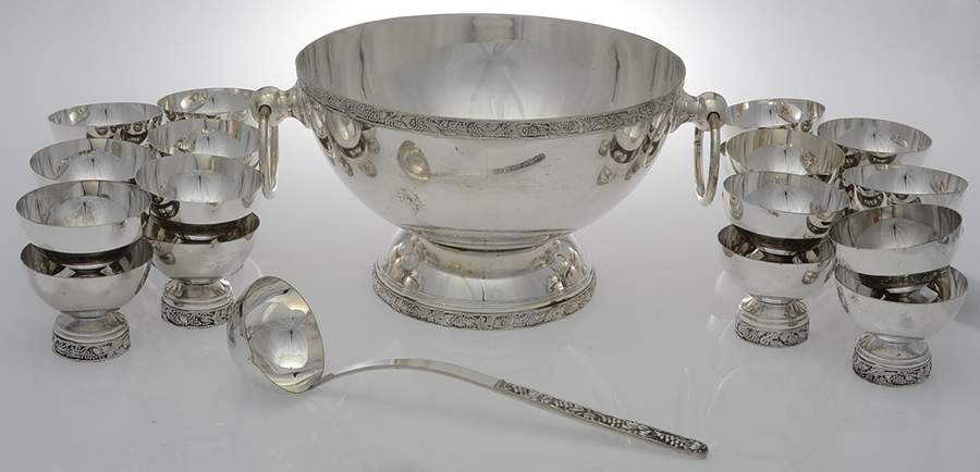 Silverplate Hollowware (26 Piece) Punch Set (Bowl, Ladle & 24 Cups) by Unknown Manufacturer-1