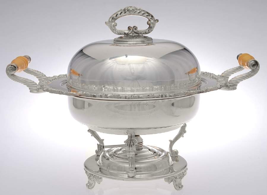 Silverplate Hollowware 2 Handled Chafing Dish w/Lid,Burner,Stand,Liner by Unknown Manufacturer-1