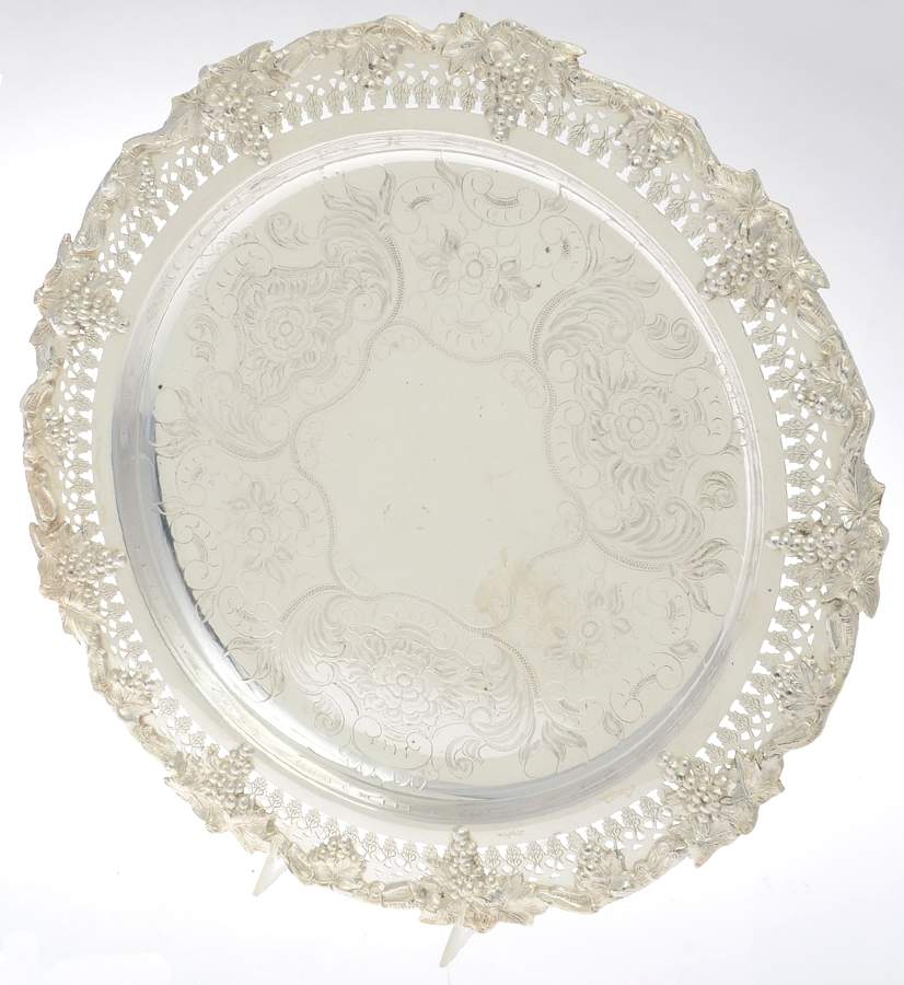 Silverplate Hollowware 14" Pierced Round Tray by Unknown Manufacturer-1