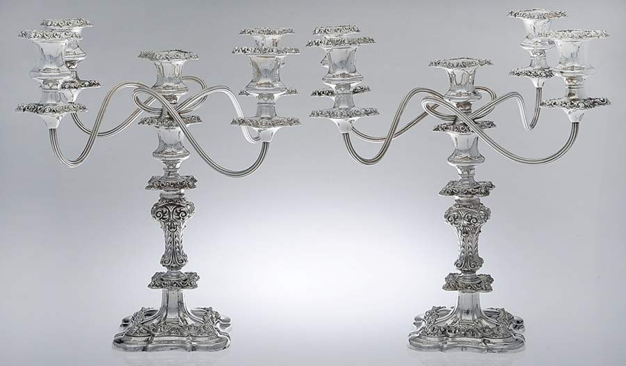 Silverplate Hollowware Pair of 13" 5 Light Candlebras by Unknown Manufacturer-1