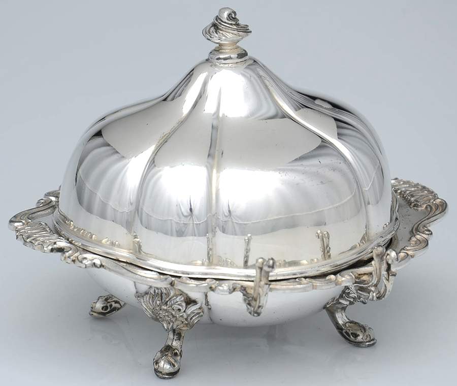 Silverplate Hollowware Round with Sterling & Knife Hld Covered Butter by Unknown Manufacturer-1