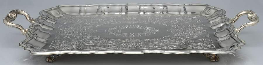 Silverplate Hollowware 20" 4 Toed Waiter Tray by Unknown Manufacturer-1
