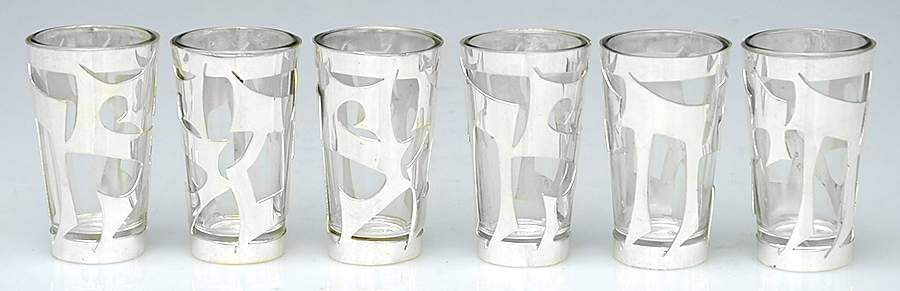 Silverplate Hollowware Crystal Shot Glass w/Silverplate Overlay - Set of 6 by Unknown Manufacturer-1