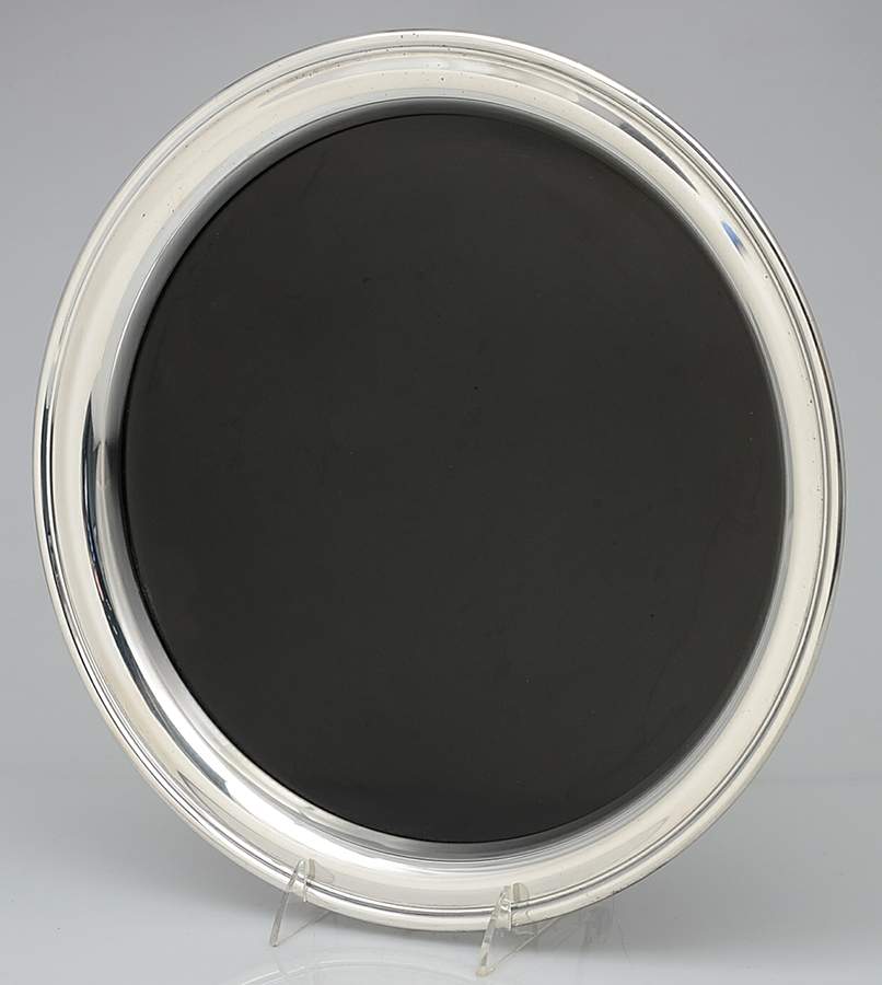 Silverplate Hollowware 14" Round Lucite Tray with Plated Band by Unknown Manufacturer-1