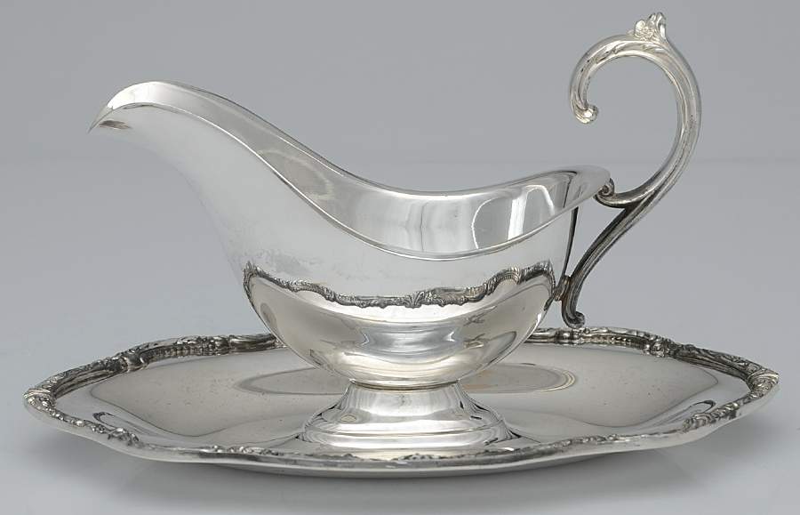 Silverplate Hollowware Gravy Bowl with Attached Underplate by Unknown Manufacturer-1