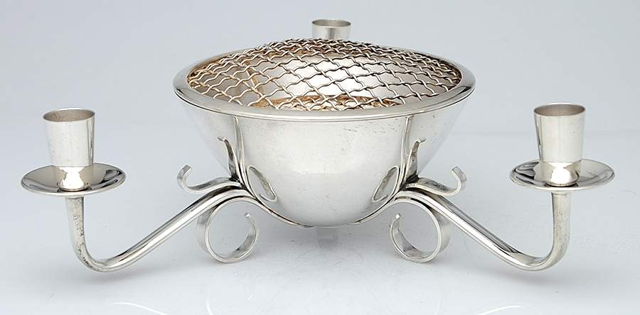 Silverplate Hollowware Silverplate Centerpiece with Floral Frog by Unknown Manufacturer-1
