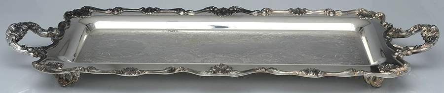 Silverplate Hollowware 20" 4-Toed Rectangular Handled Tray by Unknown Manufacturer-1