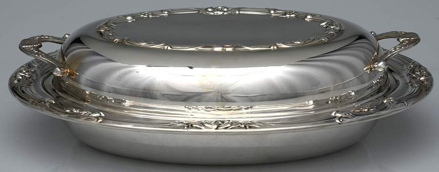 Silverplate Hollowware 11" Oval Double Vegetable with Glass Liner by Unknown Manufacturer-1