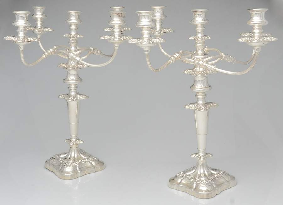 Silverplate Hollowware Pair of Large Plated 5-Light Candelabra by Unknown Manufacturer-1