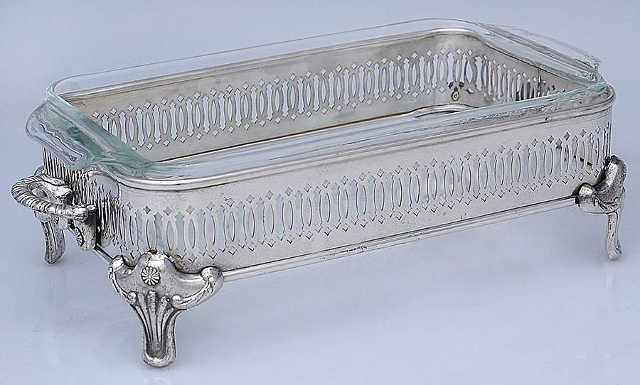 Silverplate Hollowware Loaf Holder with Pyrex Liner by Unknown Manufacturer-1