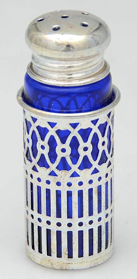 Silverplate Hollowware Salt Shaker W/Cobalt Liner by Unknown Manufacturer-1