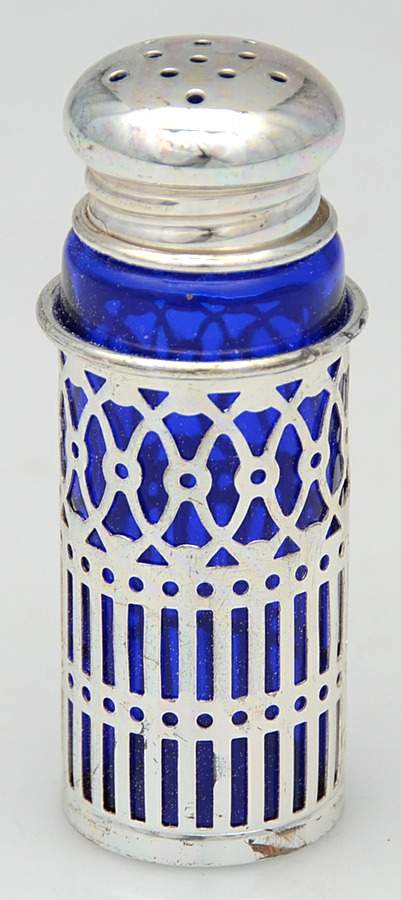 Silverplate Hollowware Pepper Shaker W/Cobalt Liner by Unknown Manufacturer-1