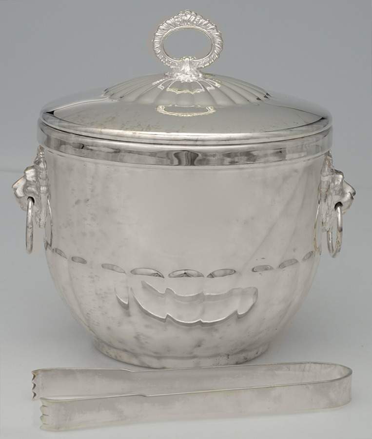 Silverplate Hollowware Ice Bucket W/Handle &Tongs by Unknown Manufacturer-1
