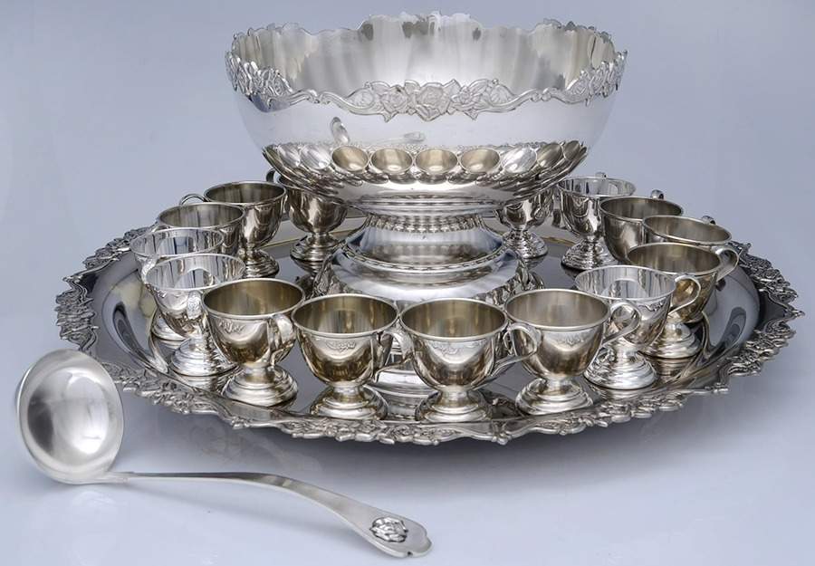 Silverplate Hollowware 27 Pc Punch Set (Bowl,24 Cup,Tray,Ladle) by Unknown Manufacturer-1