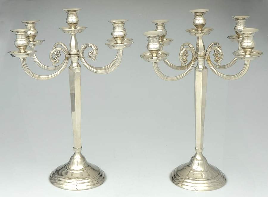 Silverplate Hollowware Pair of Large 5 Light Candelabras by Unknown Manufacturer-1