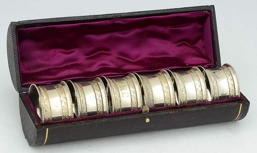 Silverplate Hollowware Napkin Ring - Set of 6 with Case by Unknown Manufacturer-1