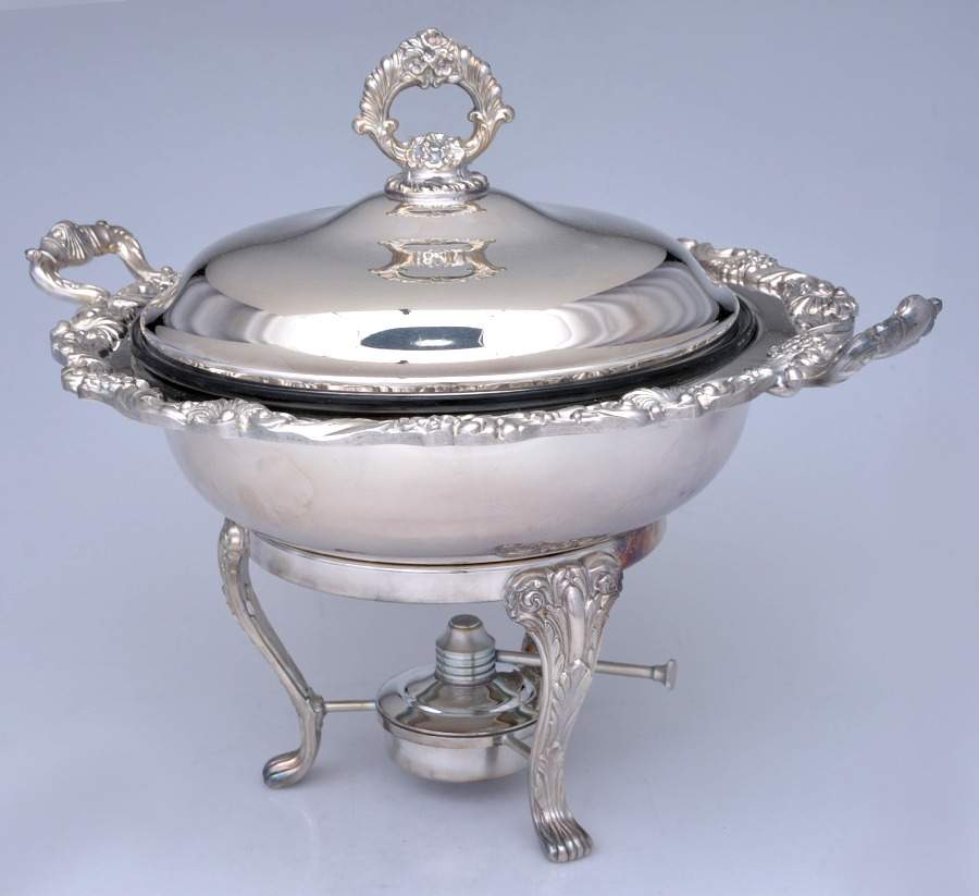 Silverplate Hollowware Chafing Dish W/Lid, Liner, Stand & Burner by Unknown Manufacturer-1