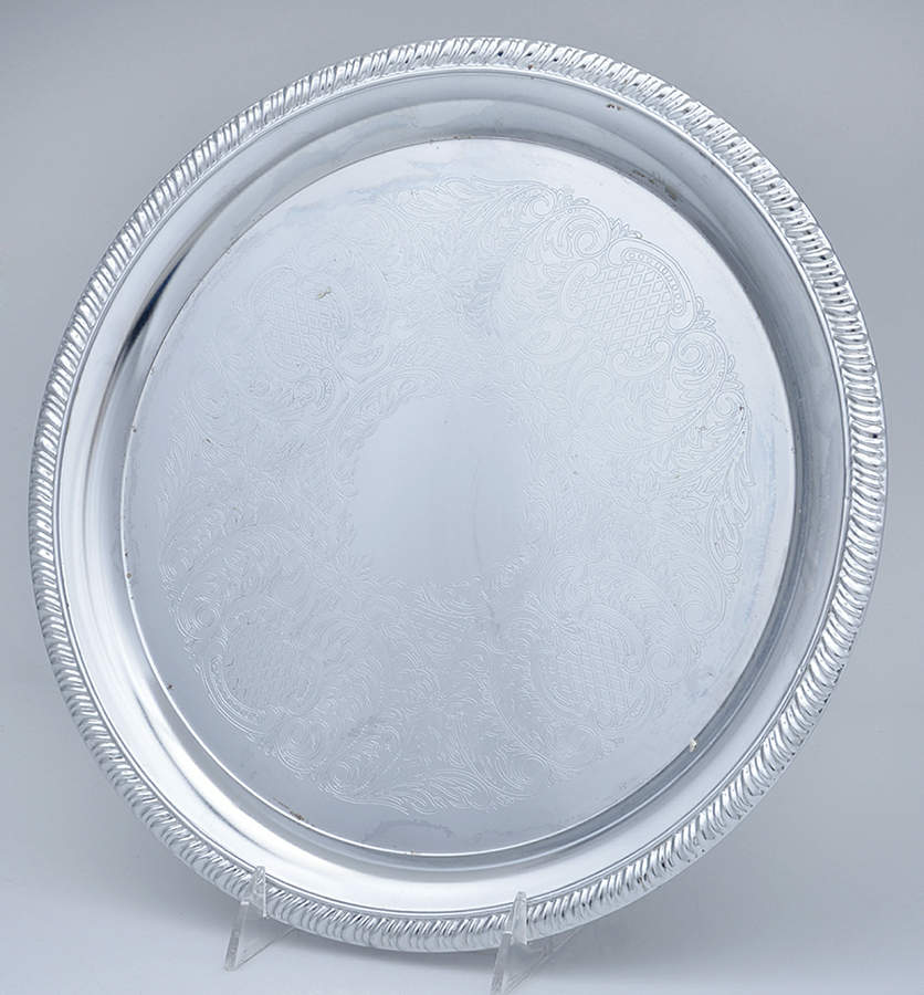 Stainless Hollowware 12" Round Tray by Unknown Manufacturer-1