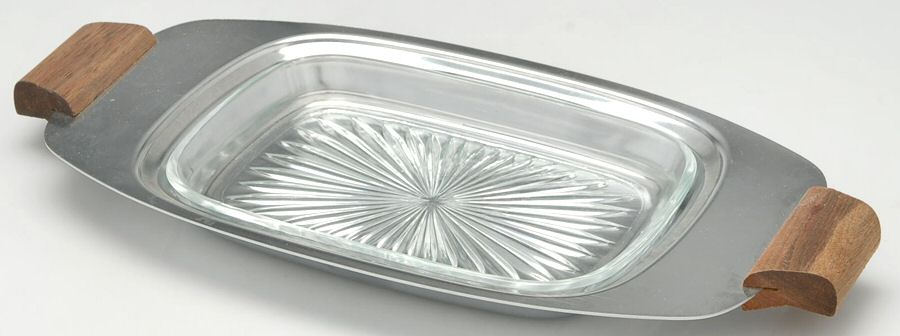 Stainless Hollowware Rectangular Open Butter Dish with Glass Liner by Unknown Manufacturer-1