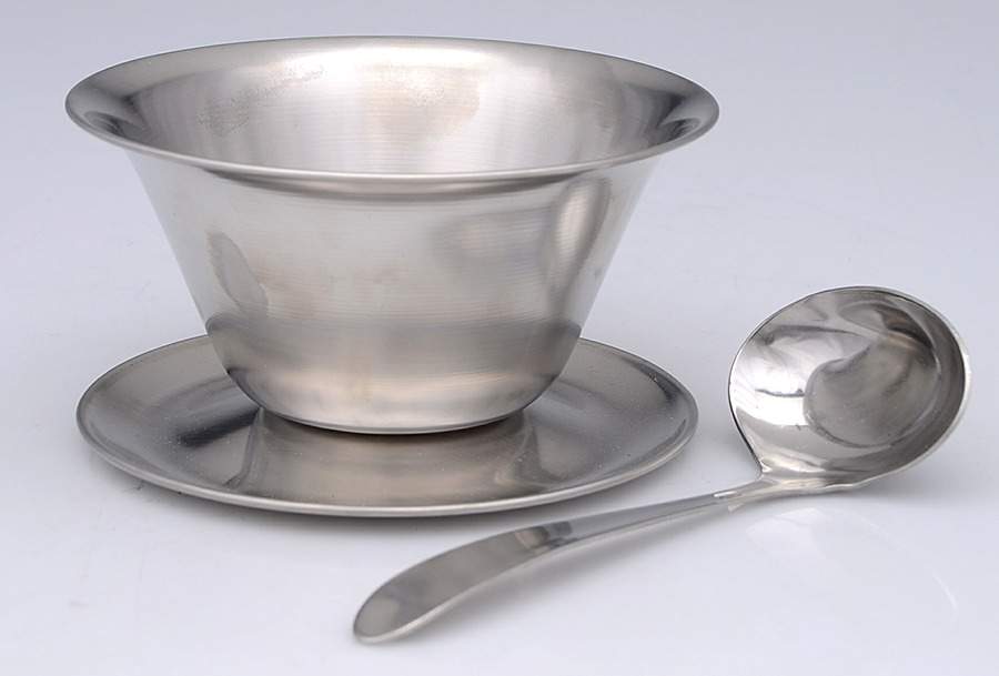 Stainless Hollowware Sauce Boat W/Ladle by Unknown Manufacturer-1