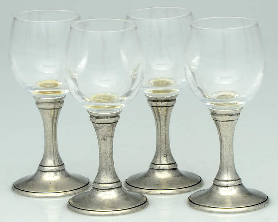 Pewter Hollowware Glass Cordial with Metal Stem & Base - Set of 4 by Unknown Manufacturer-1