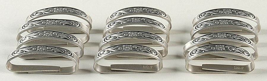 Pewter Hollowware (Set of 12) Oblong Napkin Rings by Unknown Manufacturer-1