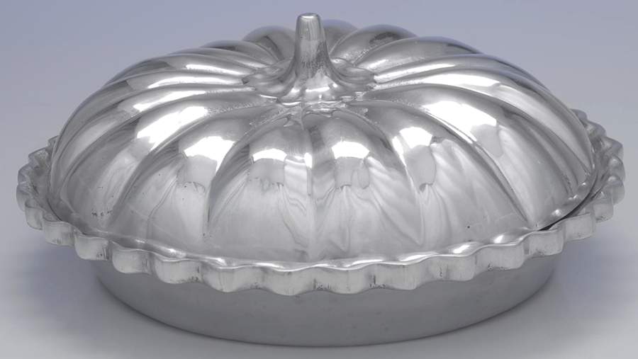 Pewter Hollowware Pumpkin Shape Pie Plate & Lid by Unknown Manufacturer-1