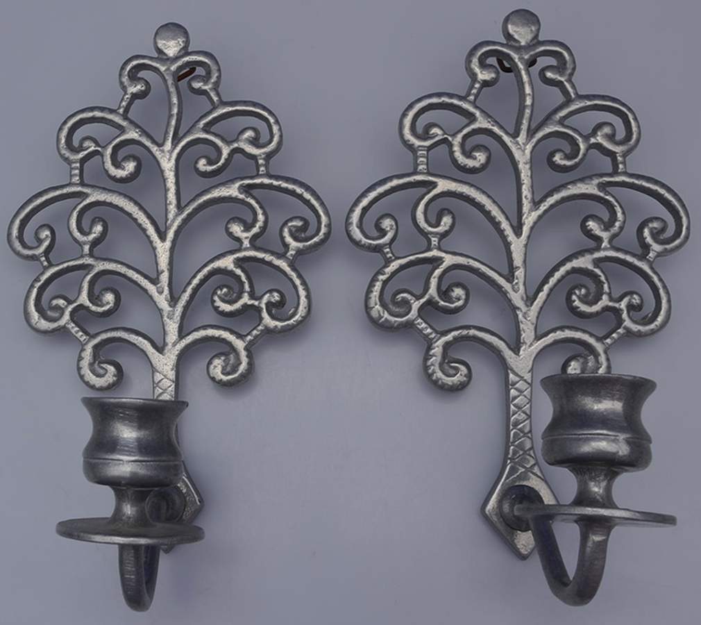 Pewter Hollowware Pair of Wall Sconces by Unknown Manufacturer-1