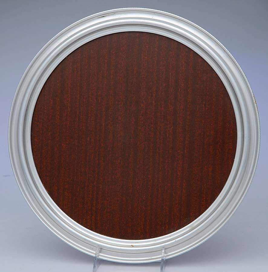 Pewter Hollowware 14" Round Tray & Wood Insert by Unknown Manufacturer-1