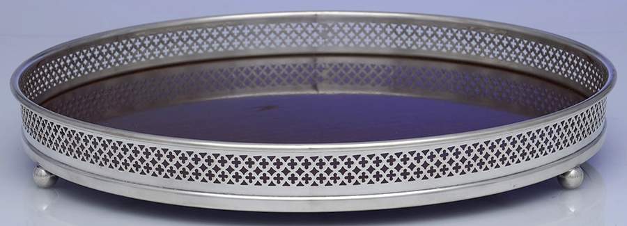Pewter Hollowware 12" Gallery Tray with Brown Lucite Center by Unknown Manufacturer-1