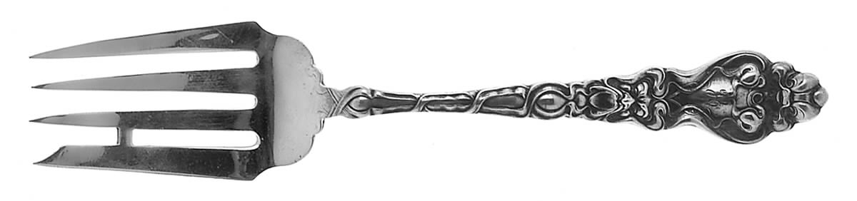Douvaine (Sterling, 1890, Monograms) Small Solid Cold Meat Serving Fork by Unger Brothers-1