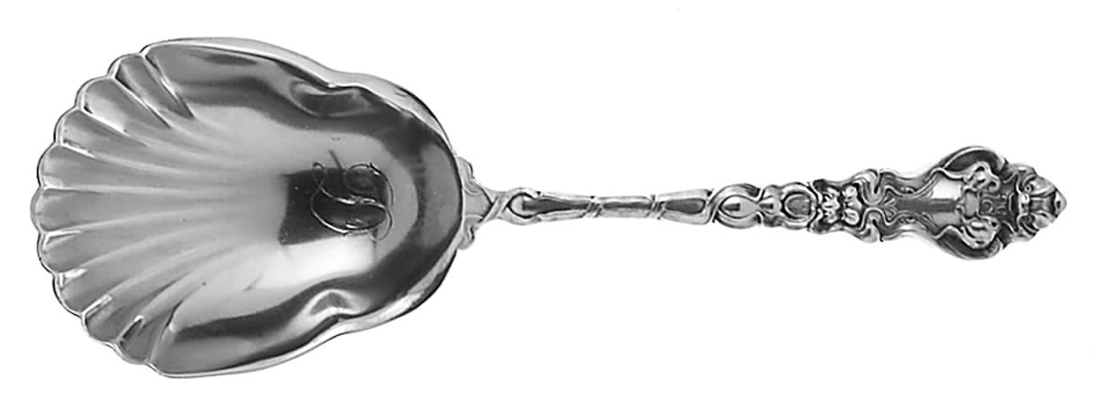 Douvaine (Sterling, 1890, Monograms) Bon Bon Scoop by Unger Brothers-1