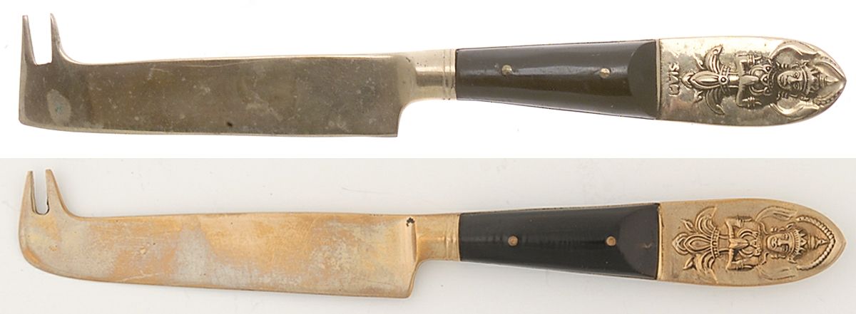 Siam (Brass)-Black Handle, Sitting Buddha Solid Serving Cheese Knife by Unknown Mfg Silver-1