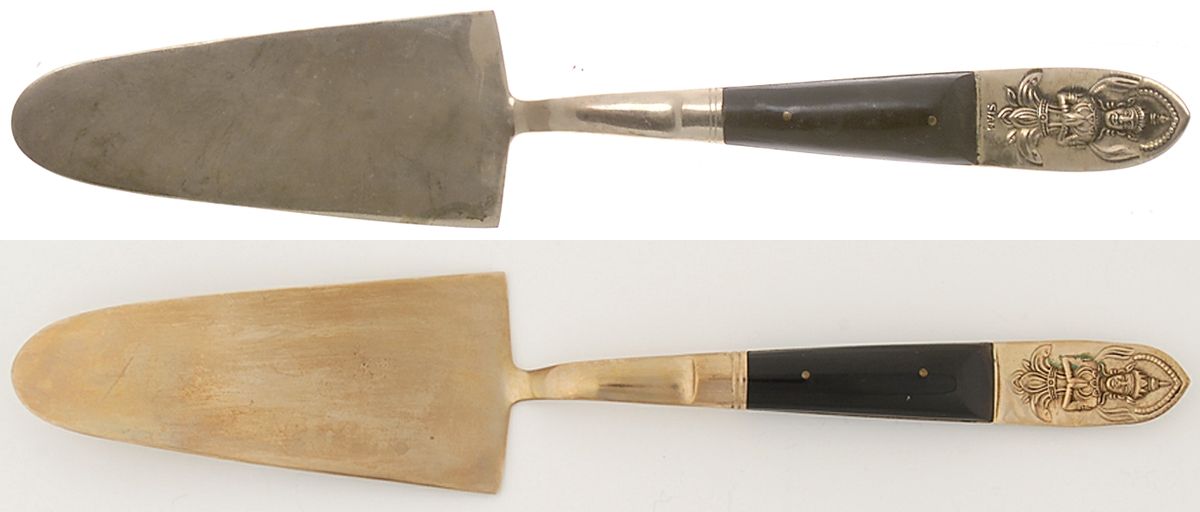 Siam (Brass)-Black Handle, Sitting Buddha Cake Server, Solid Piece by Unknown Mfg Silver-1