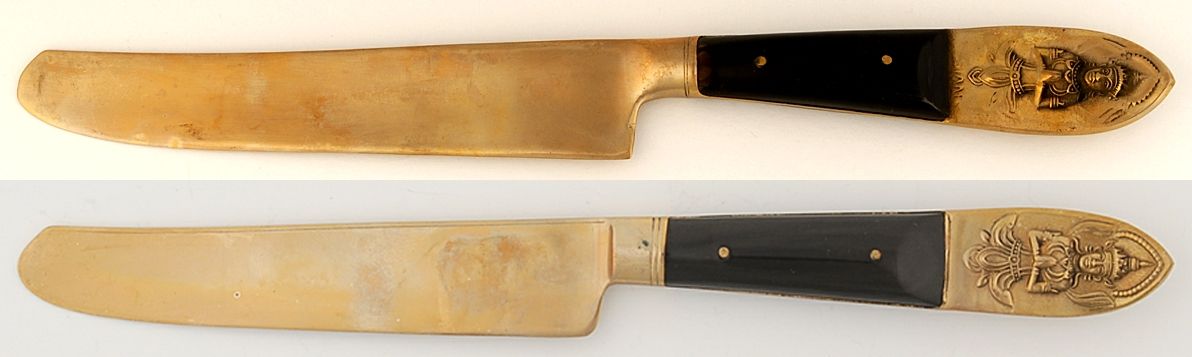 Siam (Brass)-Black Handle, Sitting Buddha New French Hollow Knife by Unknown Mfg Silver-1