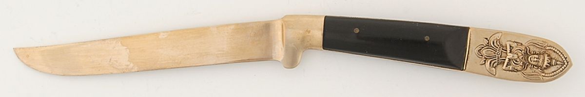 Siam (Brass)-Black Handle, Sitting Buddha Individual Steak Knife Hollow Handle by Unknown Mfg Silver-1