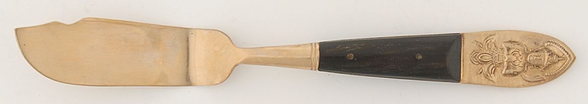 Siam (Brass)-Black Handle, Sitting Buddha Flat Handle Master Butter Knife by Unknown Mfg Silver-1