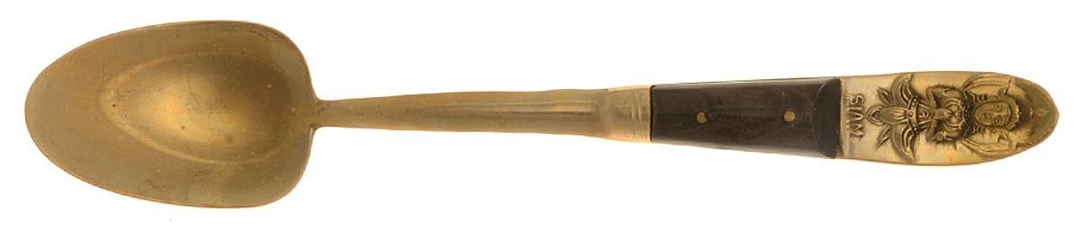 Siam (Brass)-Black Handle, Sitting Buddha Small Iced Tea Spoon by Unknown Mfg Silver-1