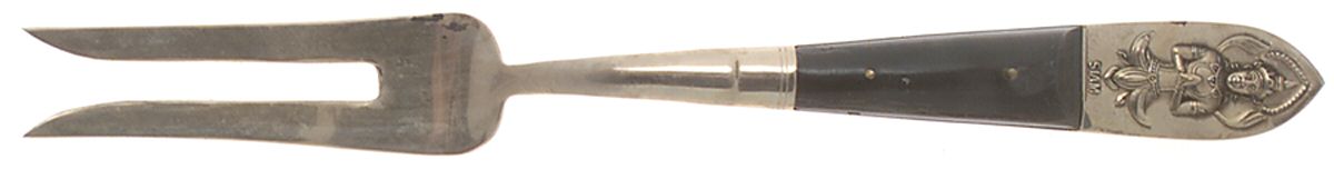 Siam (Brass)-Black Handle, Sitting Buddha Large Stainless-Prong Roast Carving Fork by Unknown Mfg Silver-1