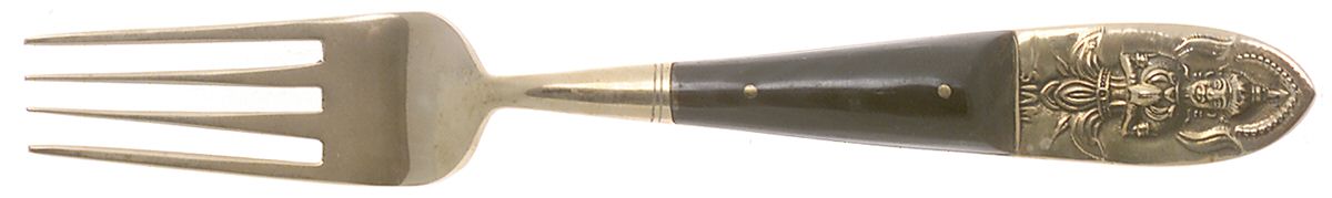 Siam (Brass)-Black Handle, Sitting Buddha Dessert Fork by Unknown Mfg Silver-1