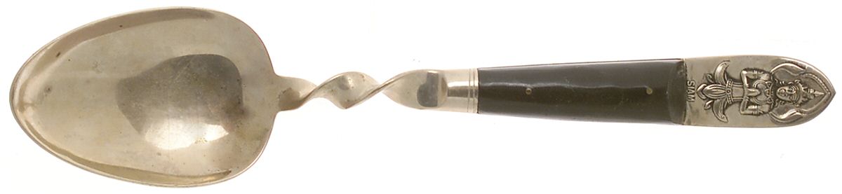 Siam (Brass)-Black Handle, Sitting Buddha Large Solid Serving Spoon by Unknown Mfg Silver-1