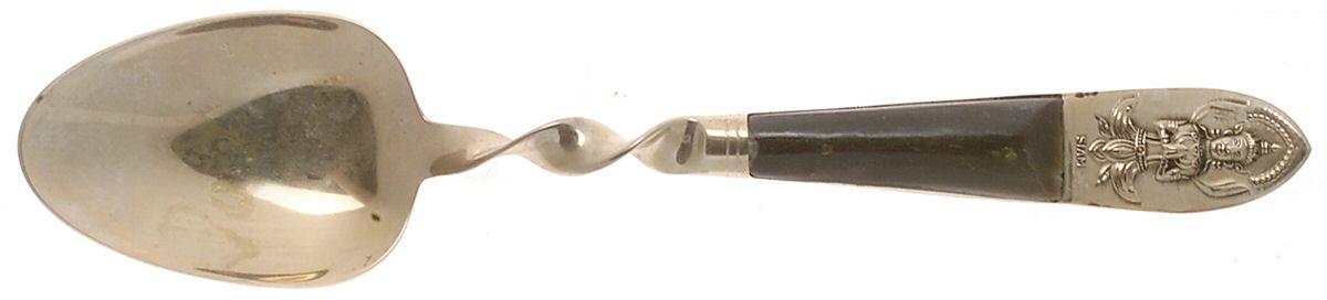 Siam (Brass)-Black Handle, Sitting Buddha Large Solid Serving Spoon by Unknown Mfg Silver-1