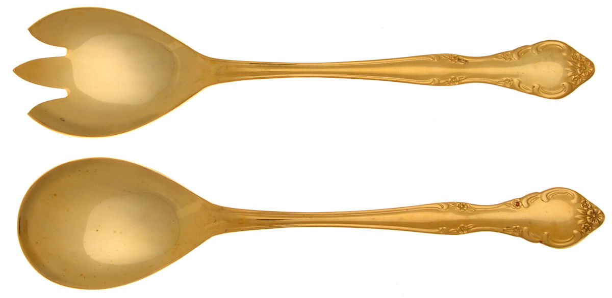 UNF503 (Gold Electroplate) (2 Pc) Solid Salad Set by Unknown Mfg Silver-1