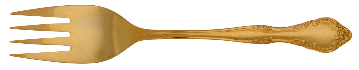 UNF503 (Gold Electroplate) Medium Solid Cold Meat Serving Fork by Unknown Mfg Silver-1