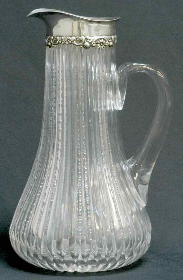 Sterling Hollowware 40oz Glass Claret Jug W/Sterling Rim by Unger Brothers-1