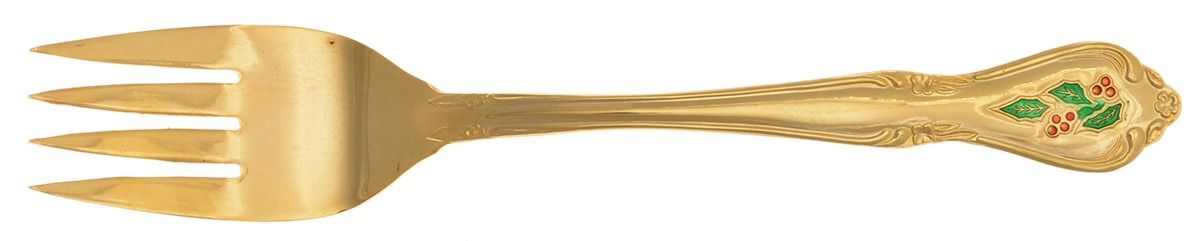 Holly Yuletide (Gold Electroplate) Medium Solid Cold Meat Serving Fork by Unknown Mfg Silver-1