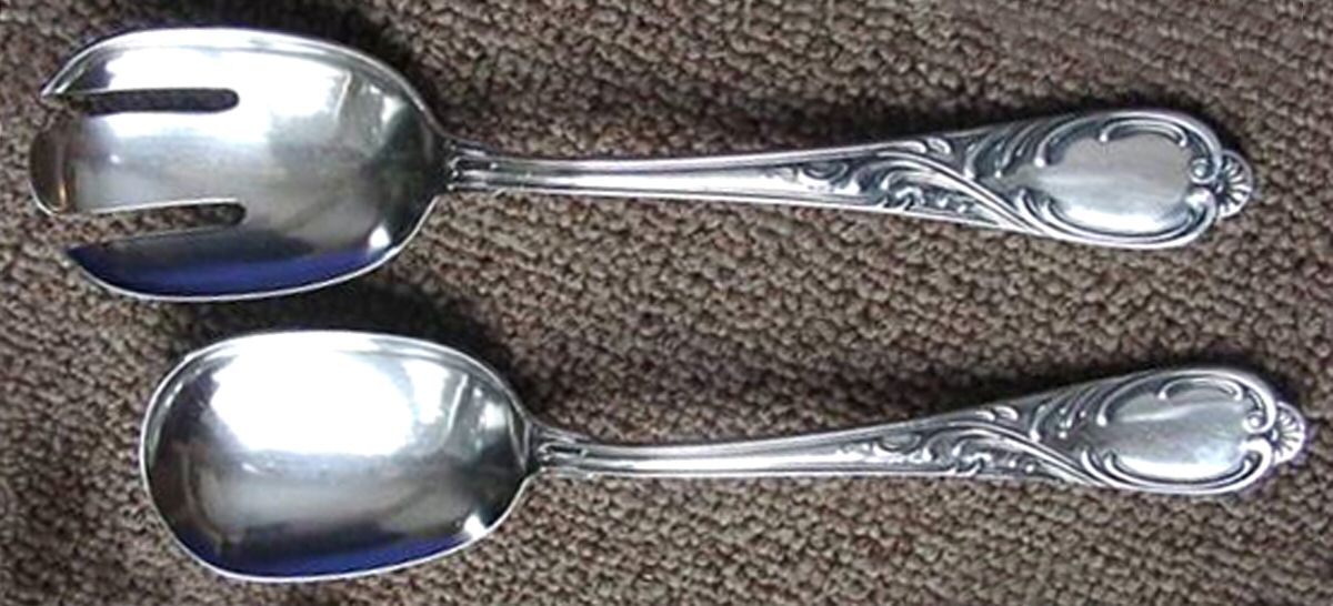 UNF527 (Silverplate) (2 Pc) Solid Salad Set by Unknown Mfg Silver-1