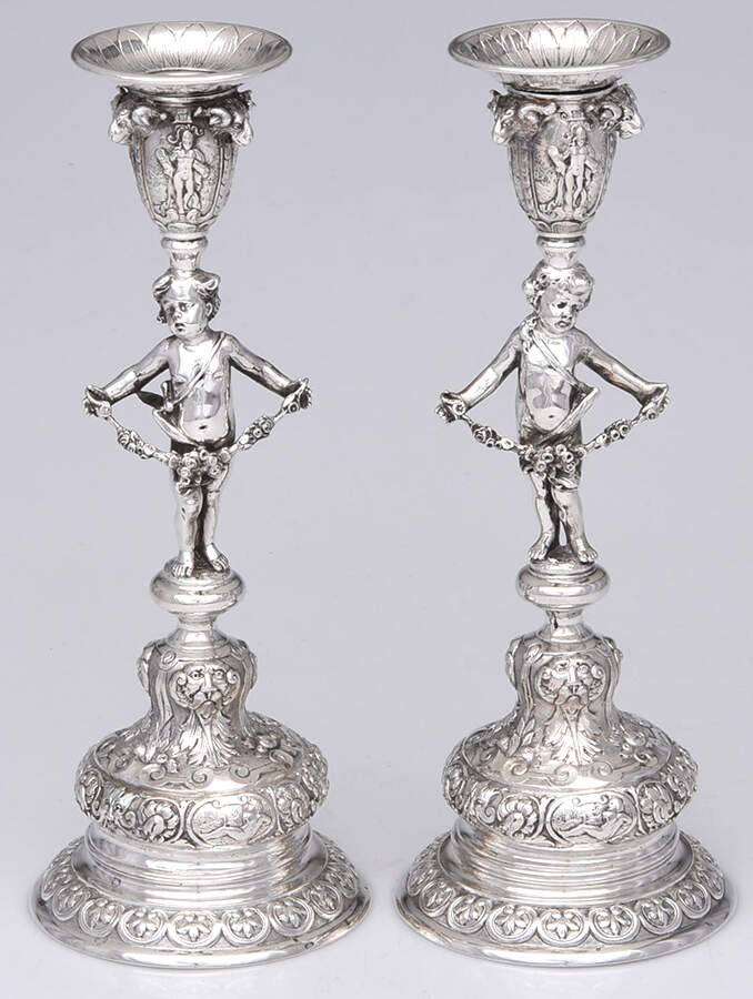 800-1 (Sterling, Hollowware) Pair of Candlesticks with Bobeche by Unknown Manufacturer-1