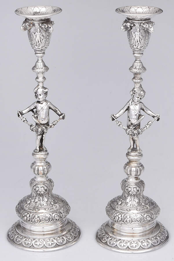 800-1 (Sterling, Hollowware) Pair of Candlesticks with Bobeche by Unknown Manufacturer-1
