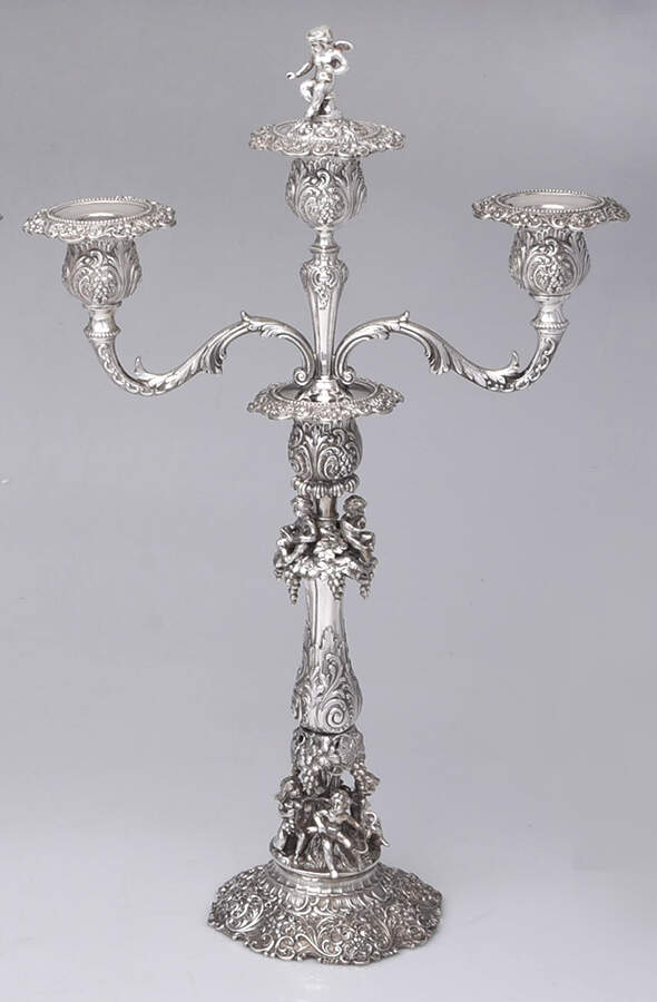 800-1 (Sterling, Hollowware) 3 Lt Candelabra, Solid W Bobech & Snuffer Finial by Unknown Manufacturer-1